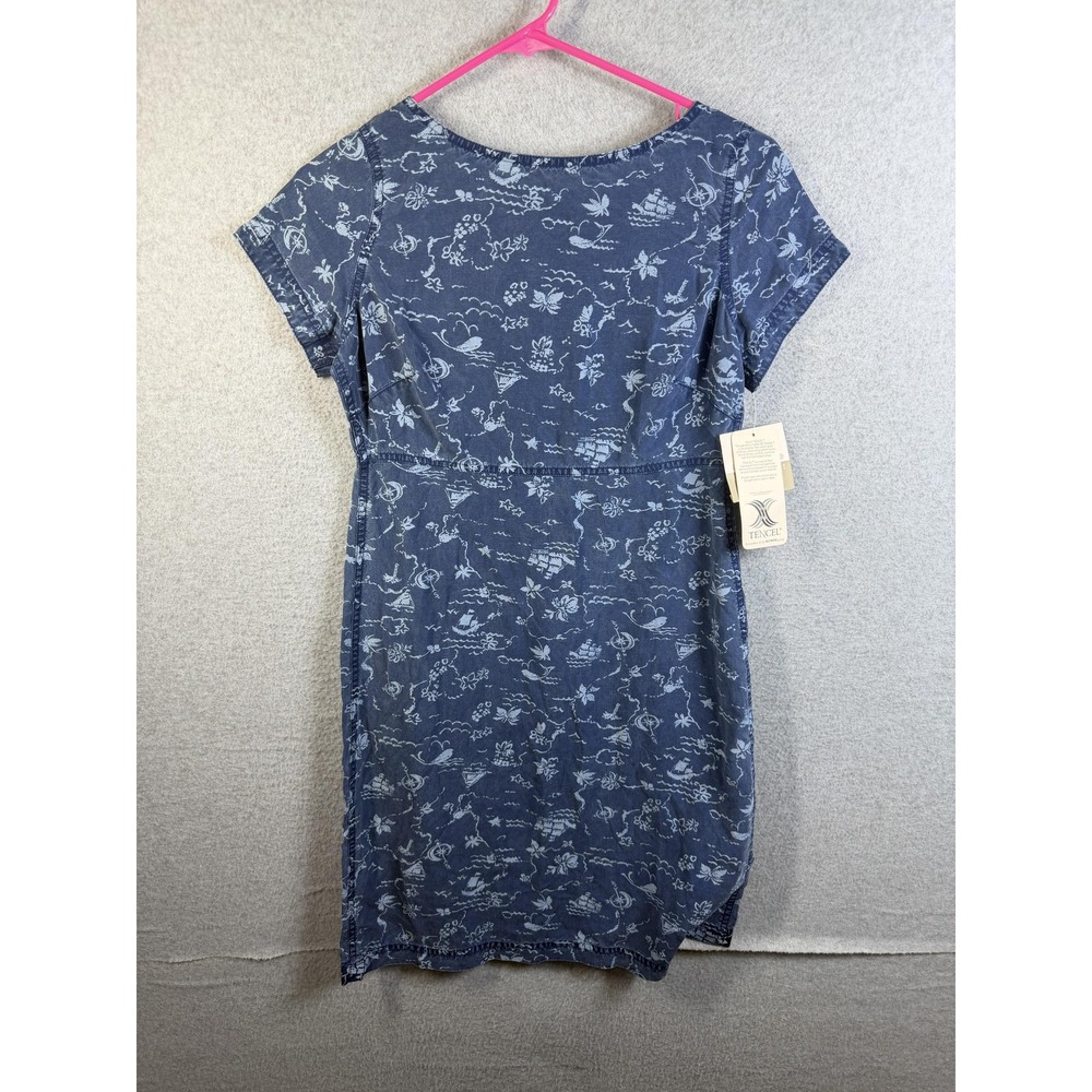 Vintage Liz Claiborne Dress Womens 2P Blue Floral Nautical Tencel Short Sleeve